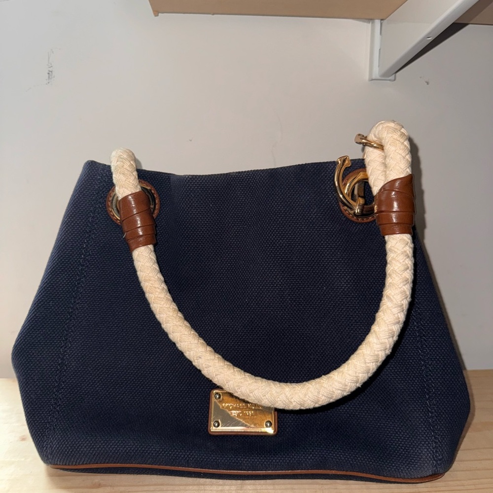 Michael Kors Marina Navy Canvas & Leather Nautical Bag Rope Handle